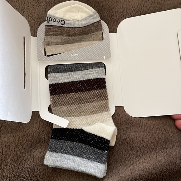 Goodhew merino wool above ankle socks brown/tan/black/grey stripes womens - Picture 5 of 7
